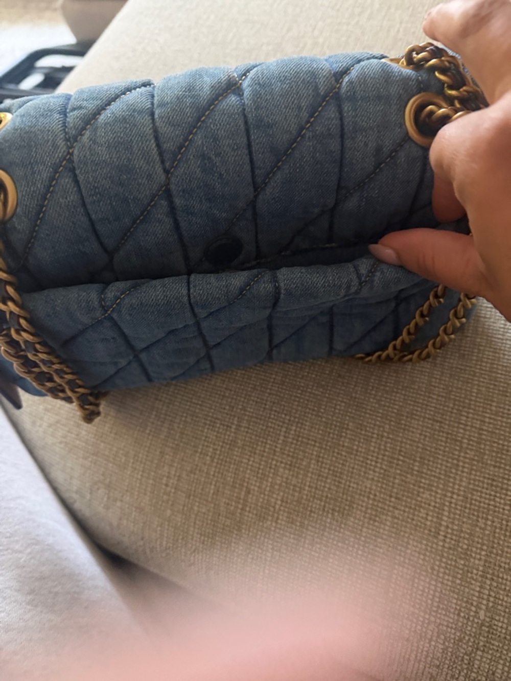 Coach Quilted Denim Shoulder Bag in Light Blue with Gold Hardware - Picture 4 of 5